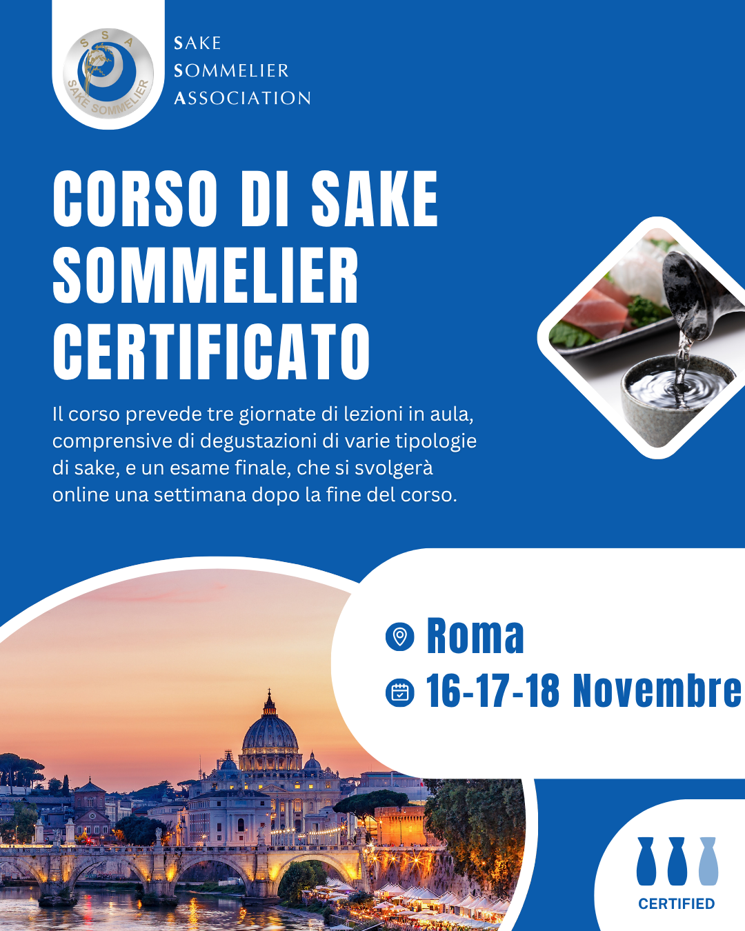 Corso di Sake Sommelier Certificato - Novembre 2026, Roma