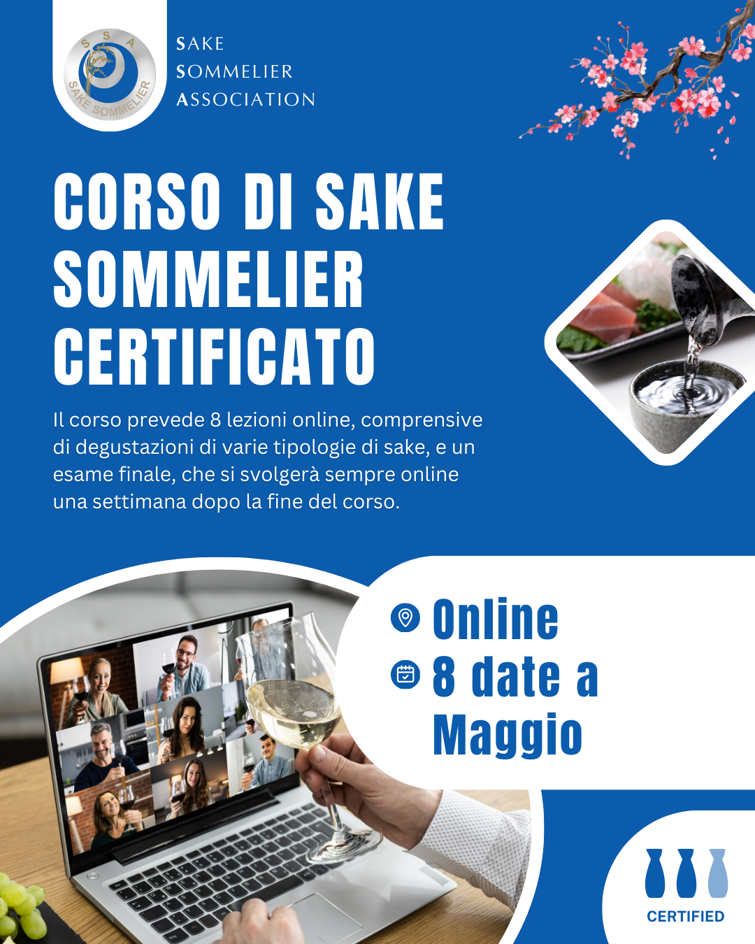 Corso di Sake Sommelier Certificato - Maggio 2025, 8 date Online